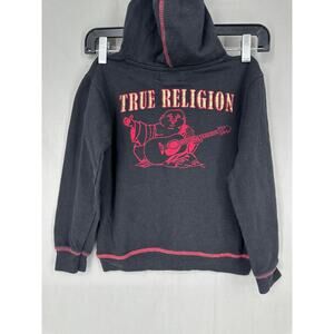 True Religion Hoodie Sweatshirt Boys Small 6 Youth Black Horseshoe Red Graphic